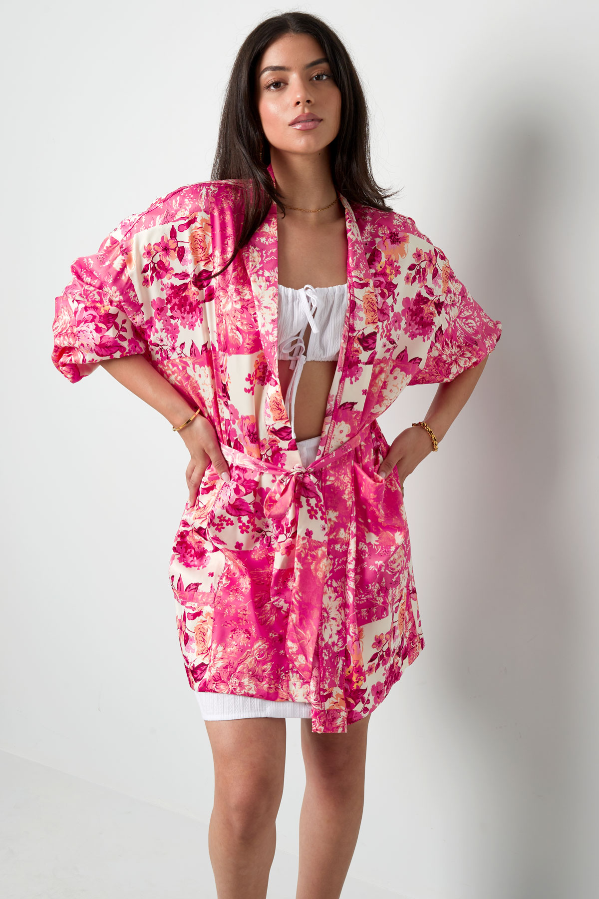 Kimono corto fiori rosa - multi Immagine3